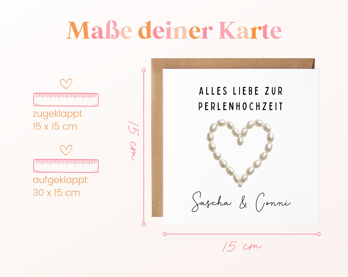 Perlenhochzeit Karte - Perlenherz - personalisiert