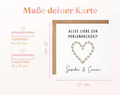 Perlenhochzeit Karte - Perlenherz - personalisiert