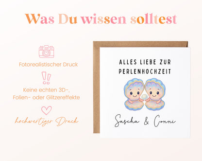 Perlenhochzeit Karte - Muschelpaar - personalisiert