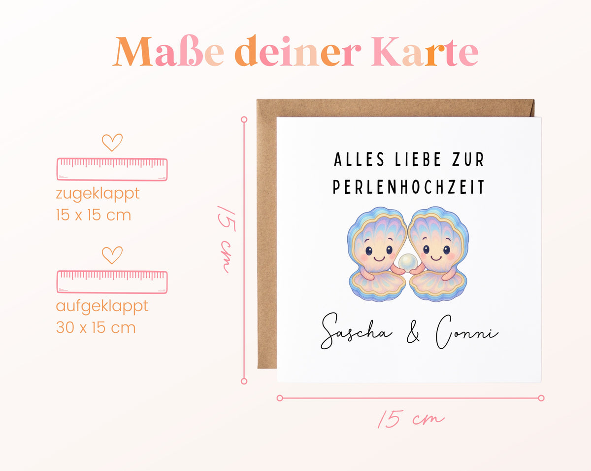 Perlenhochzeit Karte - Muschelpaar - personalisiert