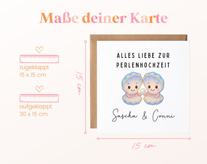 Perlenhochzeit Karte - Muschelpaar - personalisiert
