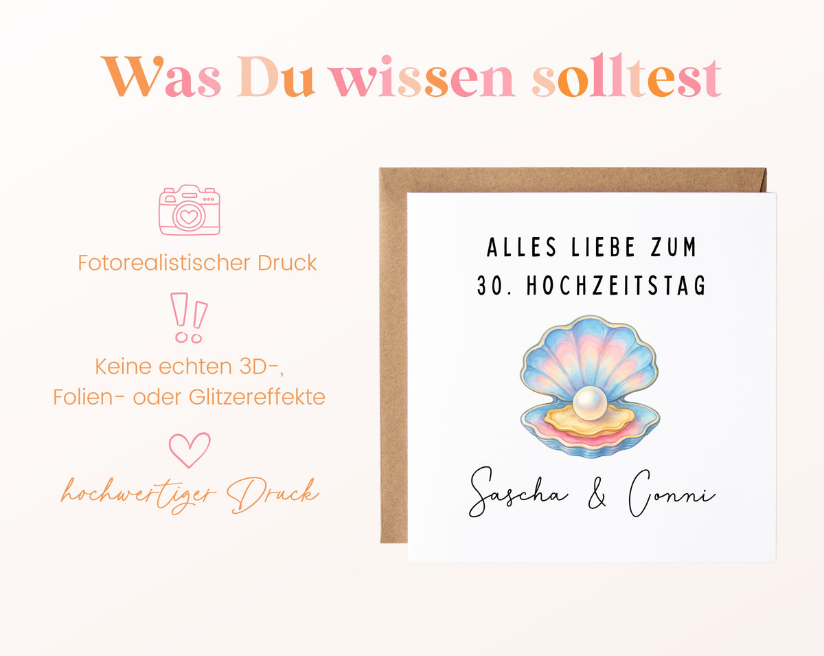 Perlenhochzeit Karte - Muschel mit Perle - personalisiert