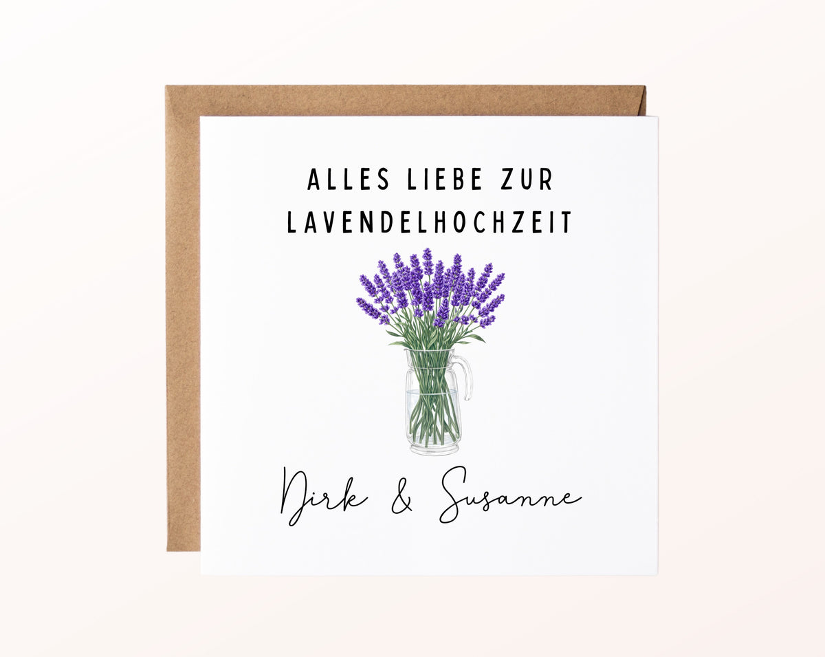 Lavendelhochzeit Karte - Lavendelstrauß - personalisiert
