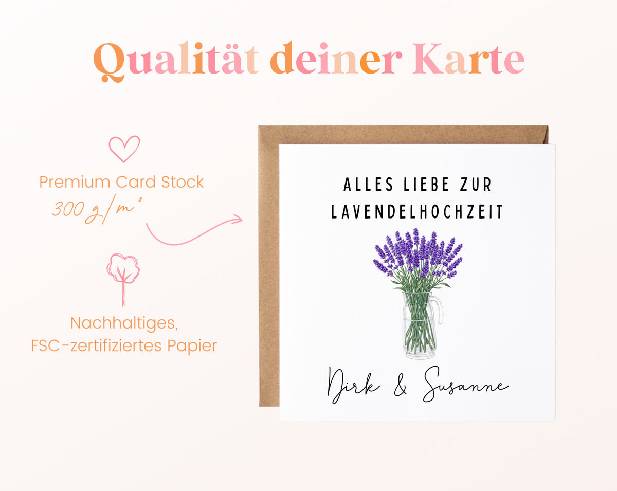Lavendelhochzeit Karte - Lavendelstrauß - personalisiert