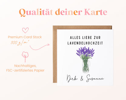 Lavendelhochzeit Karte - Lavendelstrauß - personalisiert