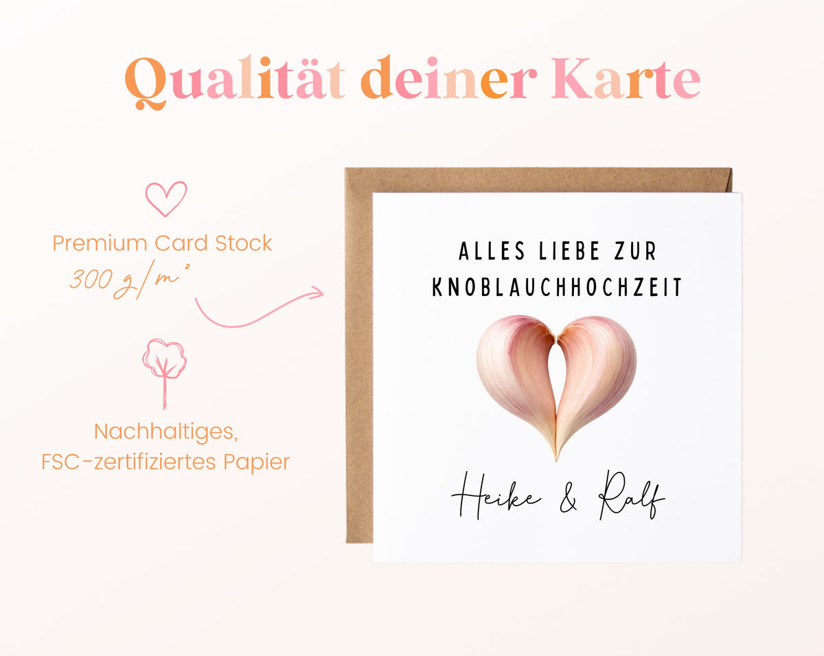 Knoblauchhochzeit Karte - Knoblauchherz - personalisiert