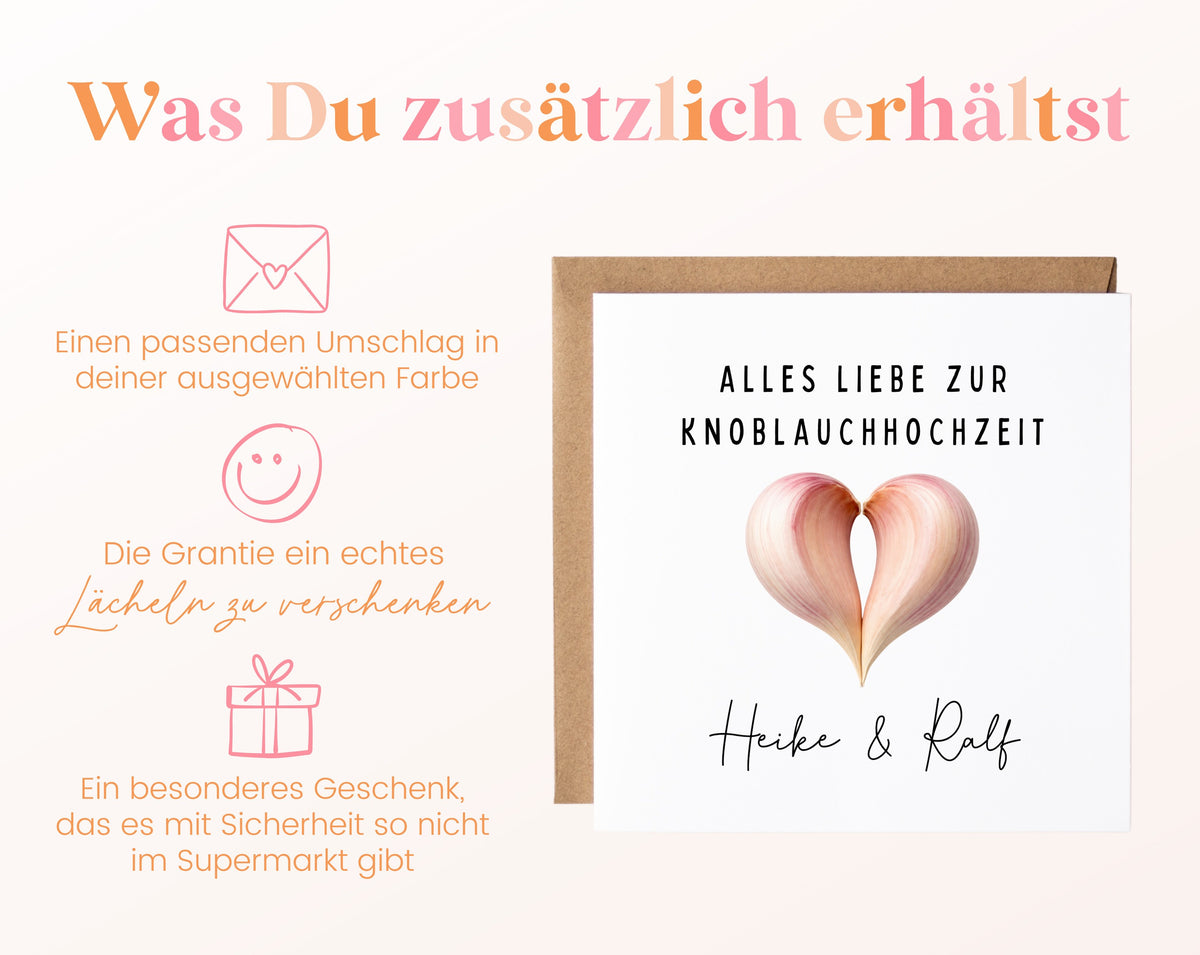 Knoblauchhochzeit Karte - Knoblauchherz - personalisiert