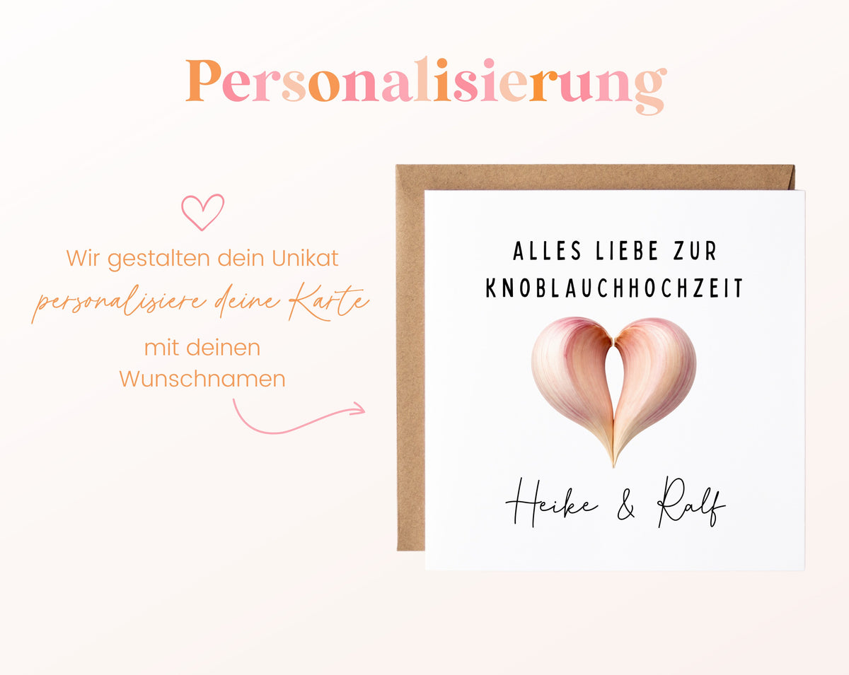 Knoblauchhochzeit Karte - Knoblauchherz - personalisiert