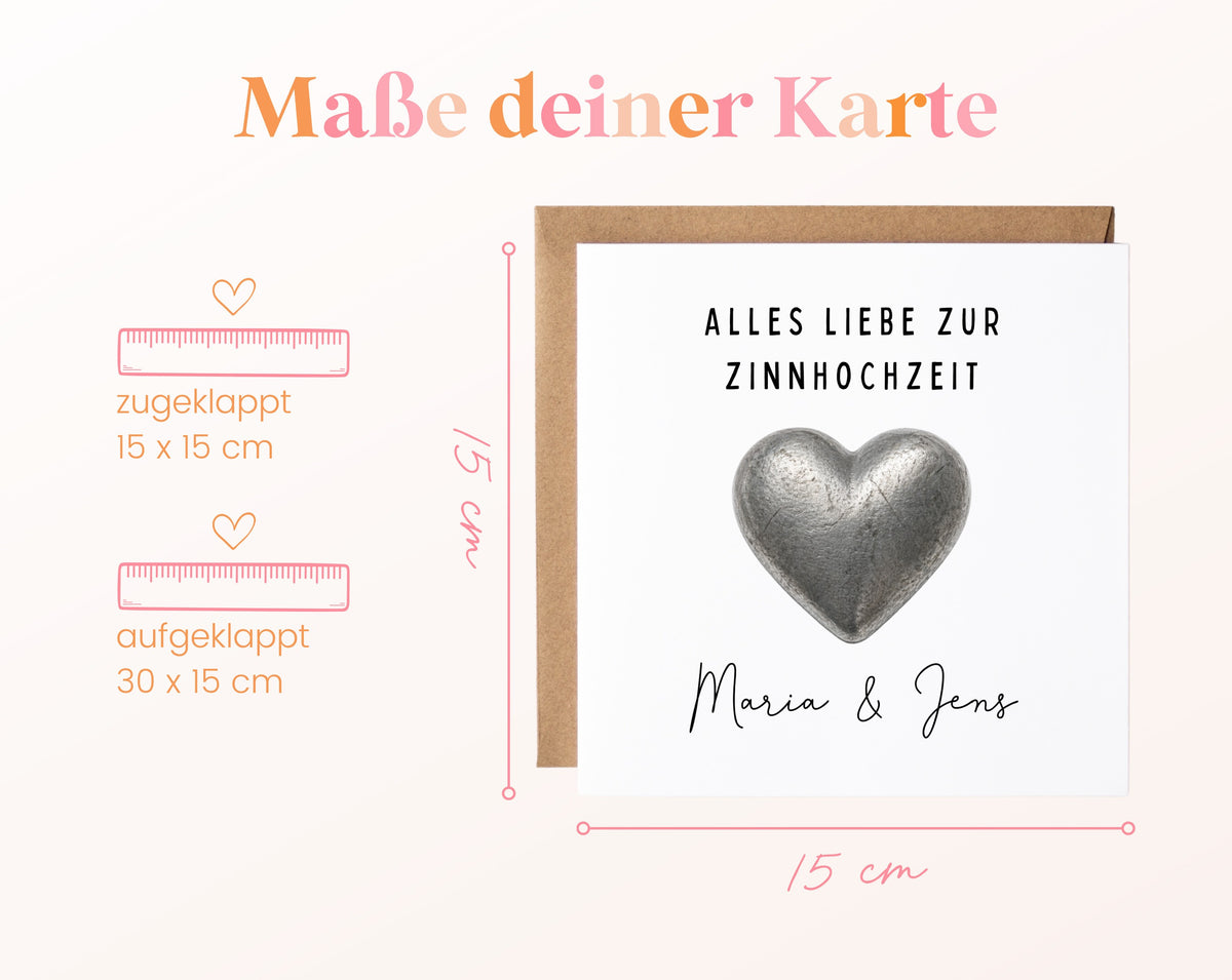 Zinnhochzeit Karte - Zinnherz - personalisiert
