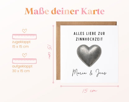 Zinnhochzeit Karte - Zinnherz - personalisiert