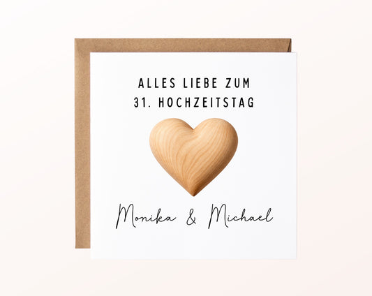 Lindenhochzeit Karte - Holzherz - personalisiert