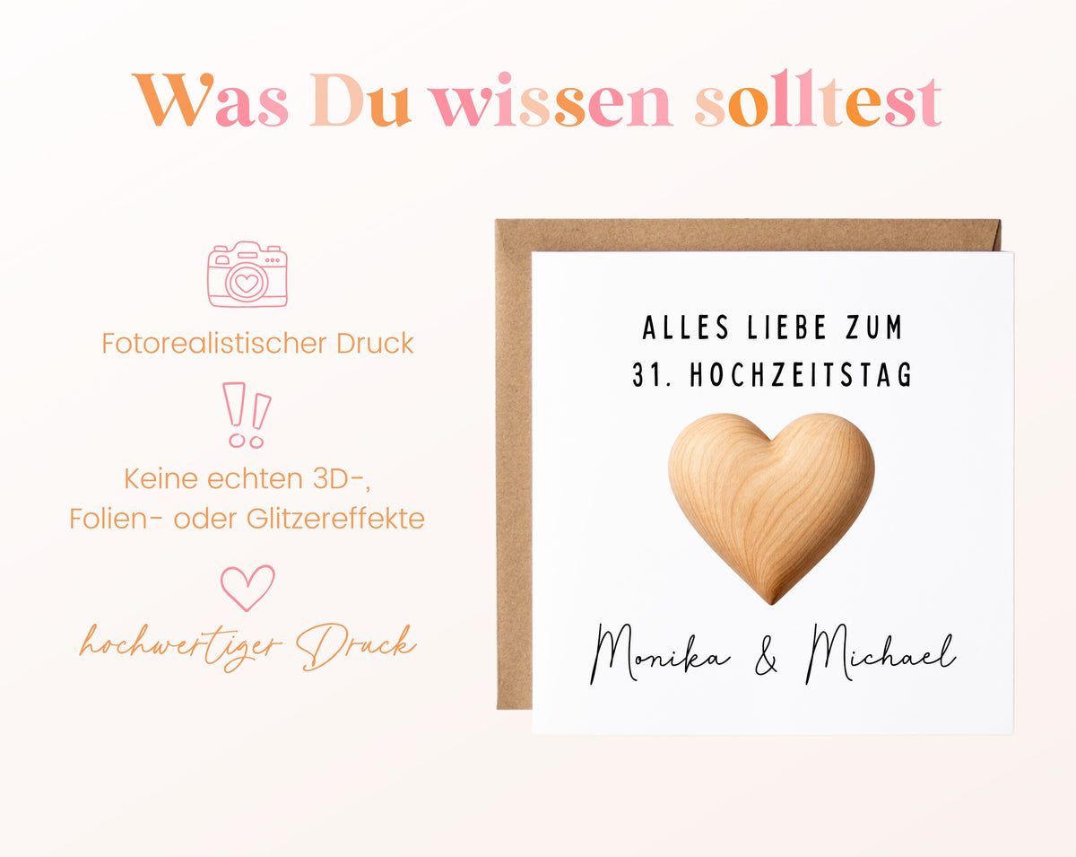 Lindenhochzeit Karte - Holzherz - personalisiert