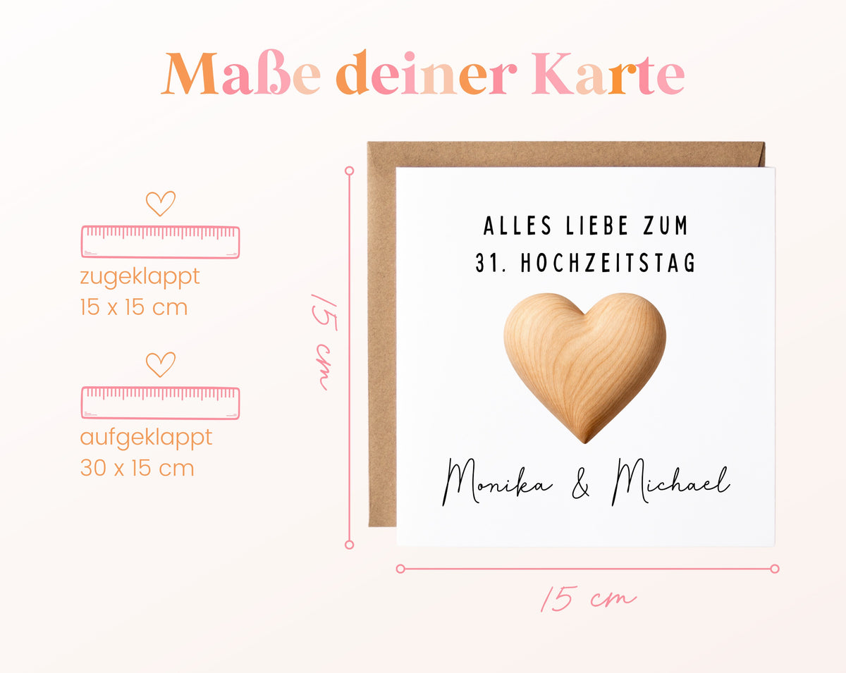 Lindenhochzeit Karte - Holzherz - personalisiert