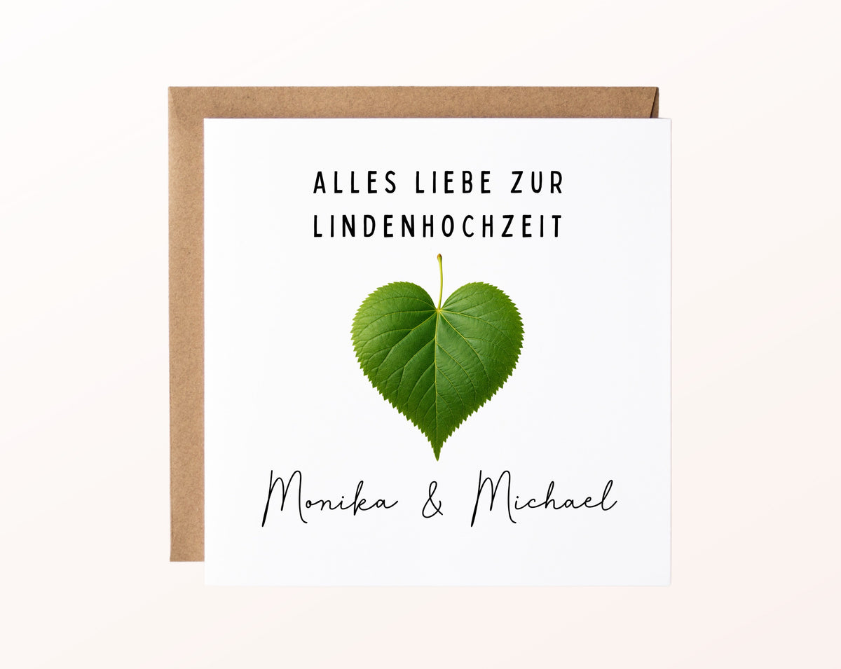 Lindenhochzeit Karte - Lindenblatt - personalisiert
