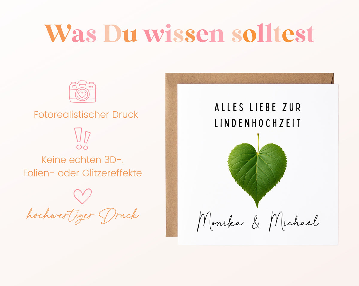 Lindenhochzeit Karte - Lindenblatt - personalisiert