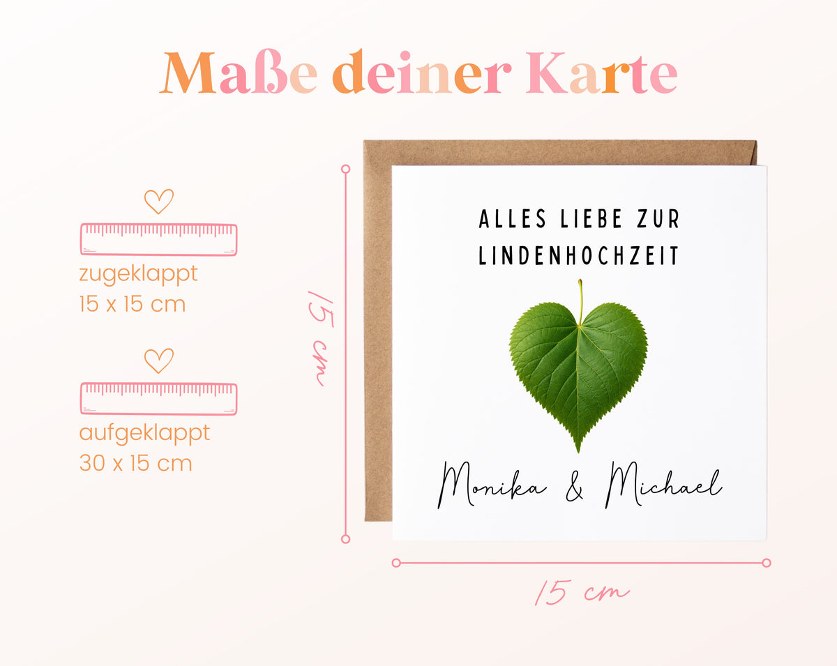 Lindenhochzeit Karte - Lindenblatt - personalisiert