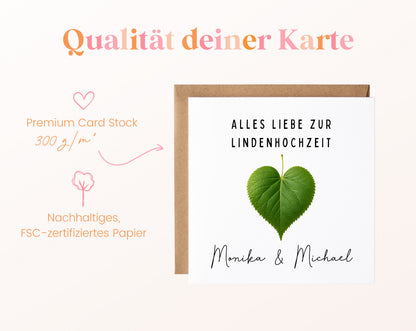 Lindenhochzeit Karte - Lindenblatt - personalisiert