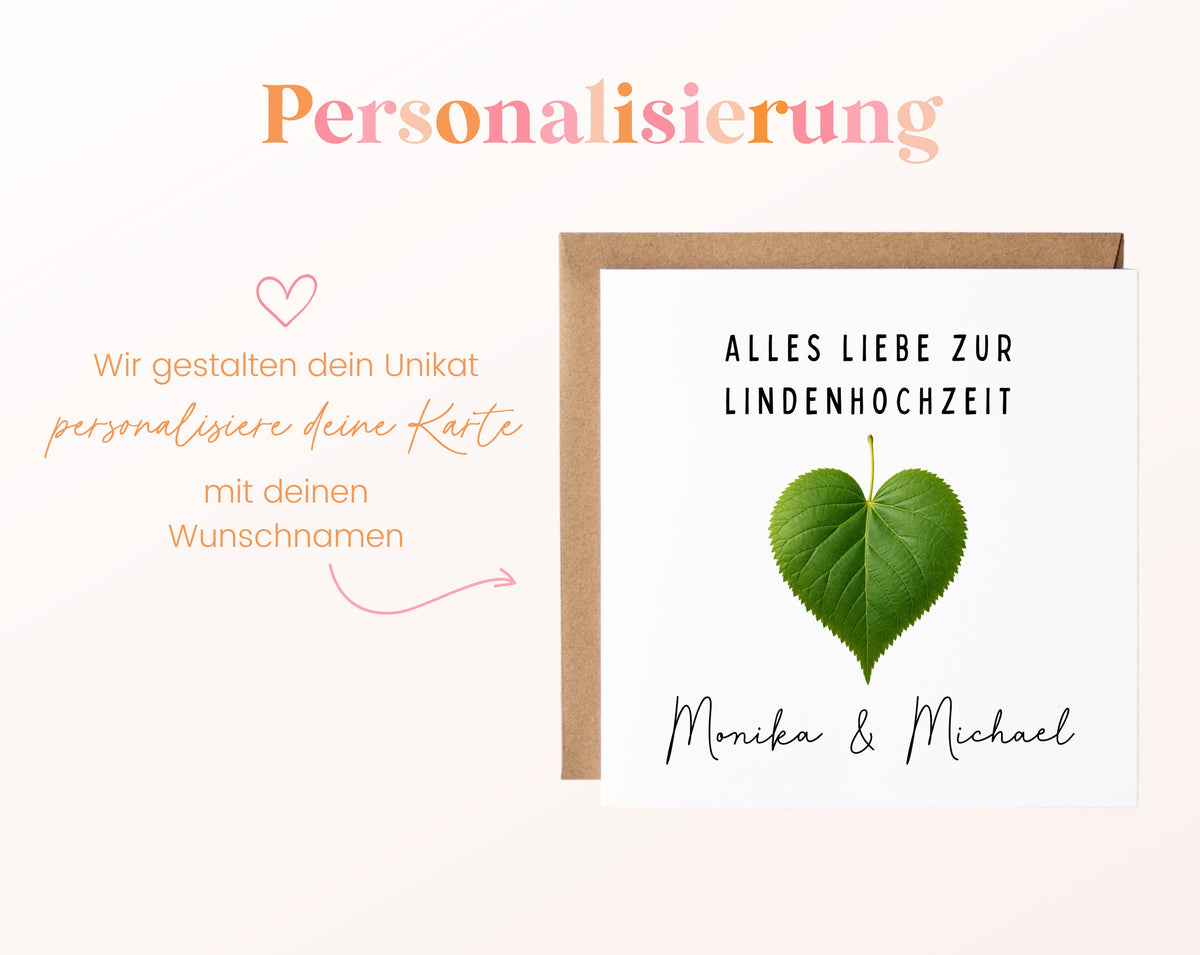 Lindenhochzeit Karte - Lindenblatt - personalisiert