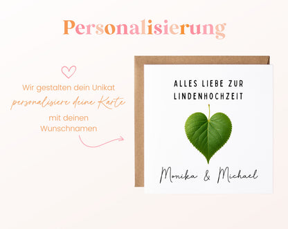 Lindenhochzeit Karte - Lindenblatt - personalisiert