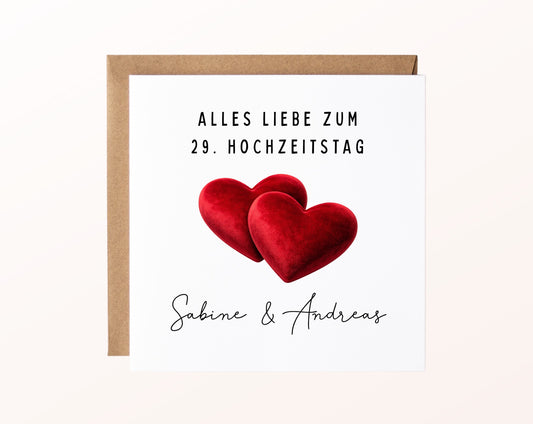 Samthochzeit Karte - Doppelherzen - personalisiert
