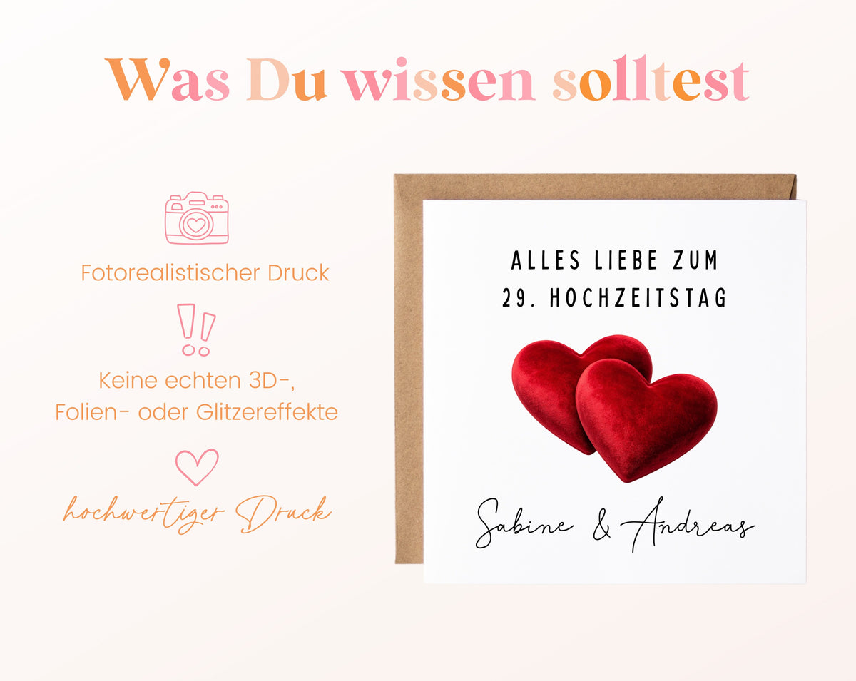 Samthochzeit Karte - Doppelherzen - personalisiert