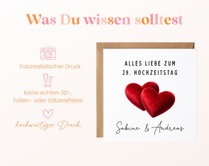Samthochzeit Karte - Doppelherzen - personalisiert
