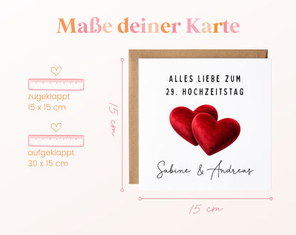 Samthochzeit Karte - Doppelherzen - personalisiert