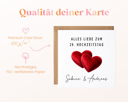 Samthochzeit Karte - Doppelherzen - personalisiert