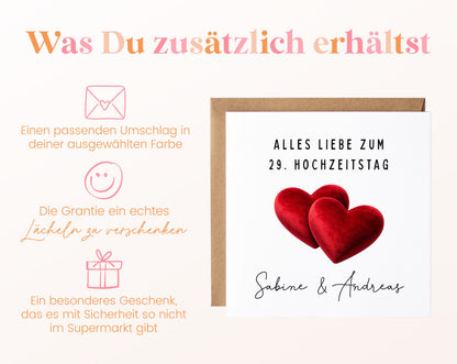 Samthochzeit Karte - Doppelherzen - personalisiert