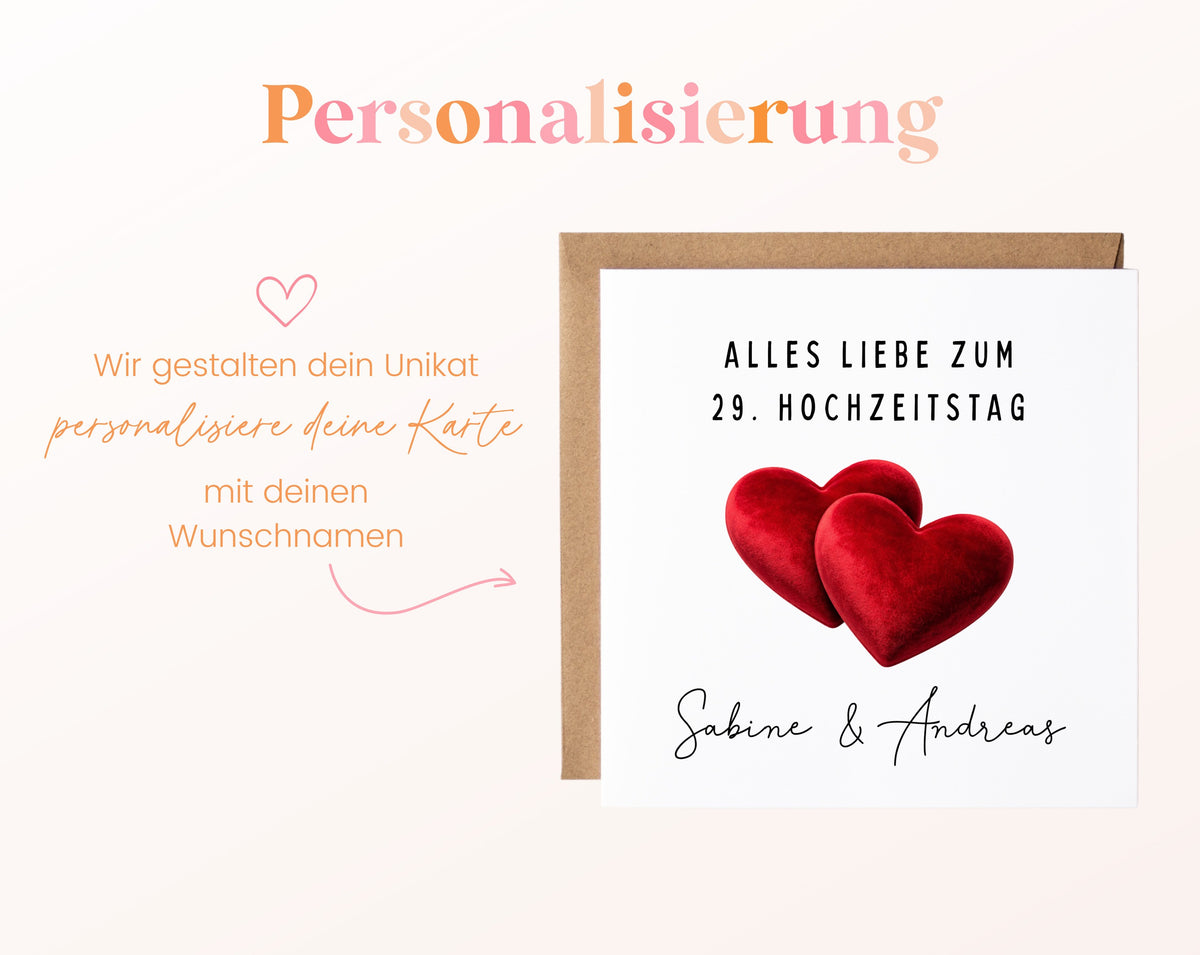 Samthochzeit Karte - Doppelherzen - personalisiert