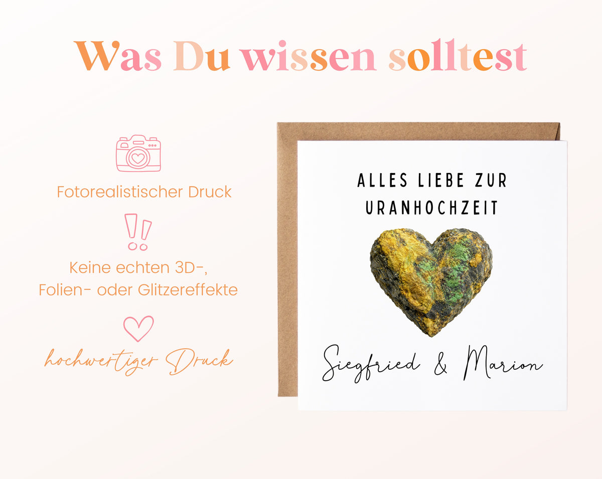 Uranhochzeit Karte - Mineralherz - personalisiert