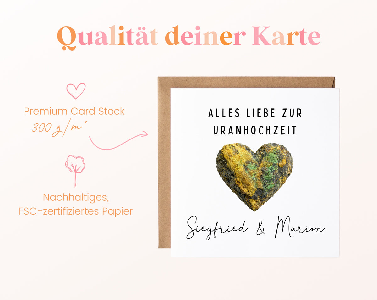 Uranhochzeit Karte - Mineralherz - personalisiert