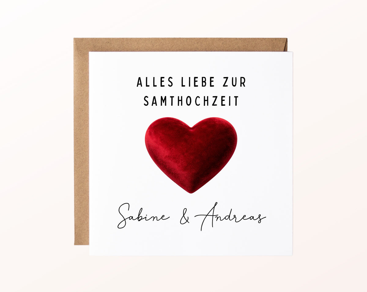 Samthochzeit Karte - Samtherz - personalisiert