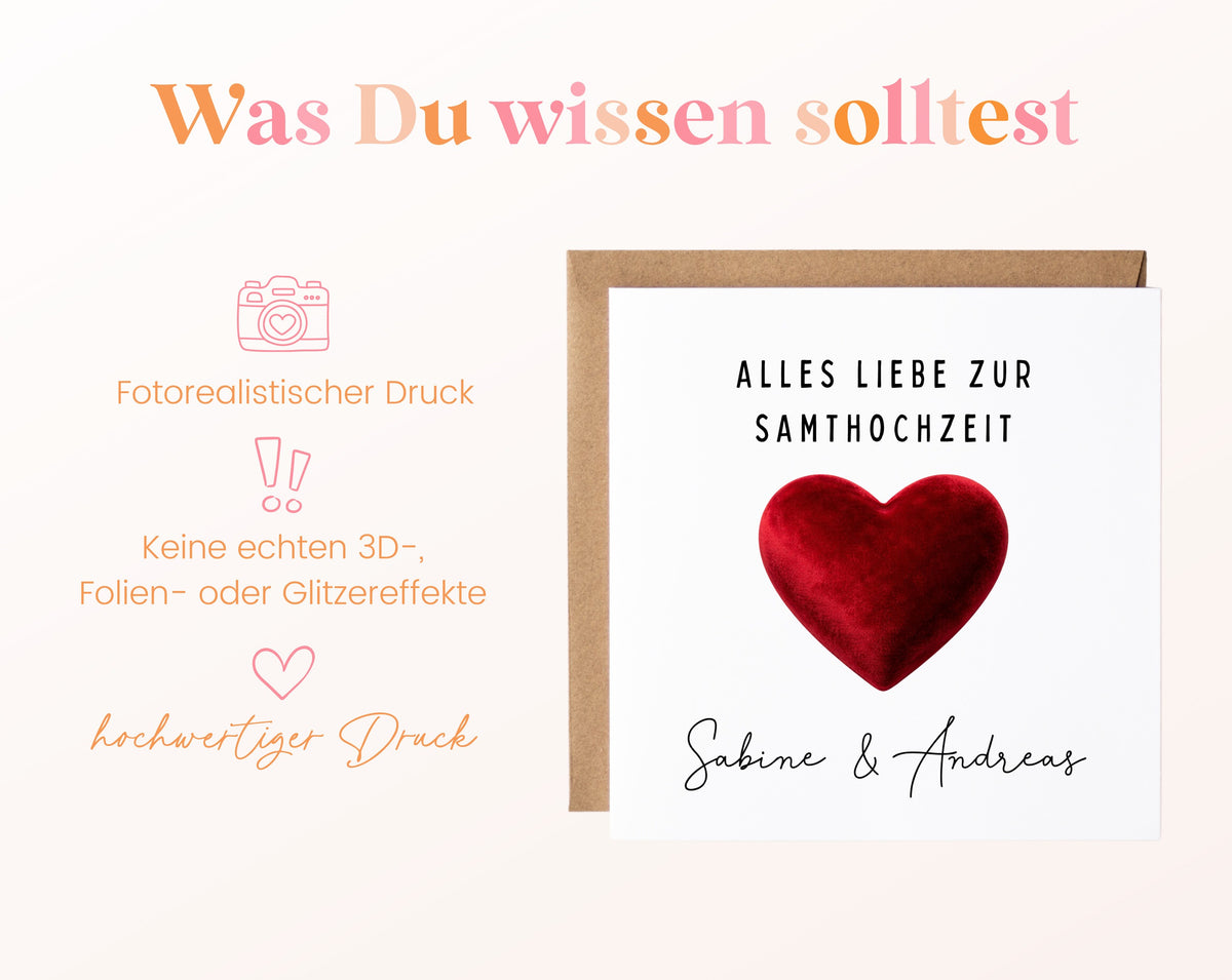 Samthochzeit Karte - Samtherz - personalisiert