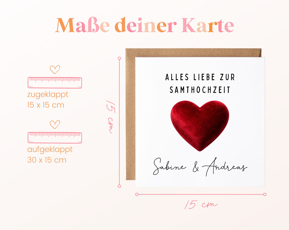 Samthochzeit Karte - Samtherz - personalisiert