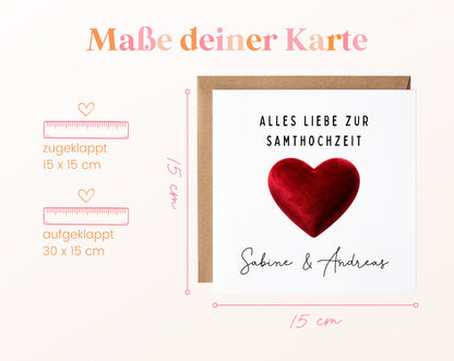 Samthochzeit Karte - Samtherz - personalisiert