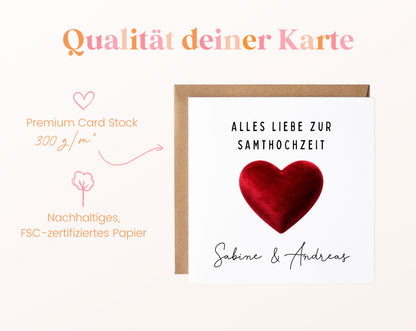 Samthochzeit Karte - Samtherz - personalisiert