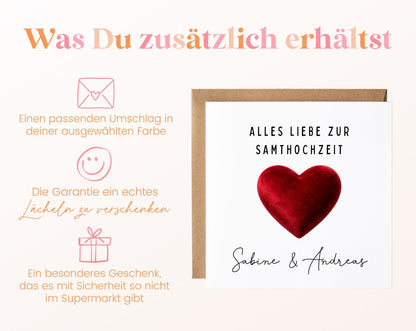Samthochzeit Karte - Samtherz - personalisiert