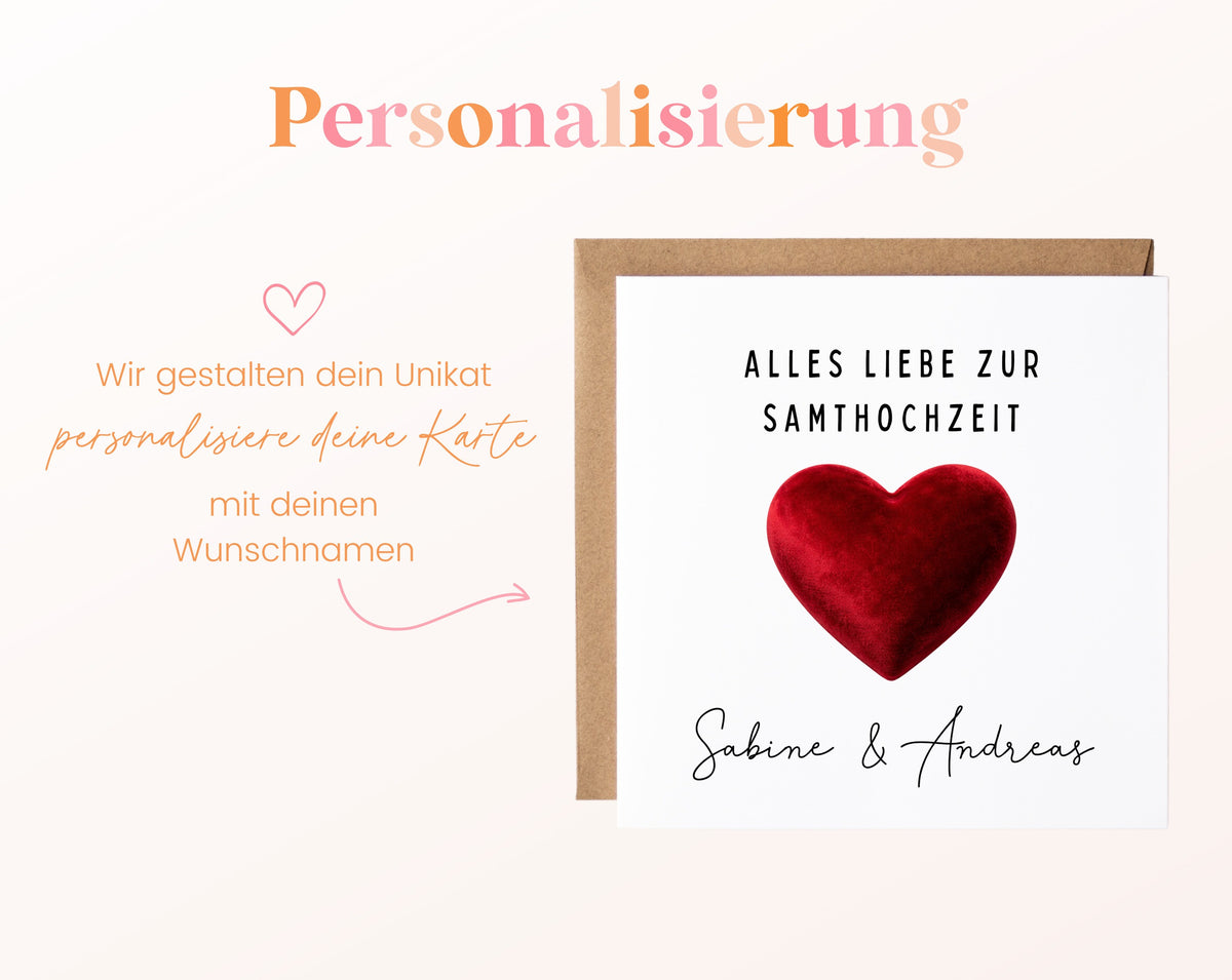 Samthochzeit Karte - Samtherz - personalisiert