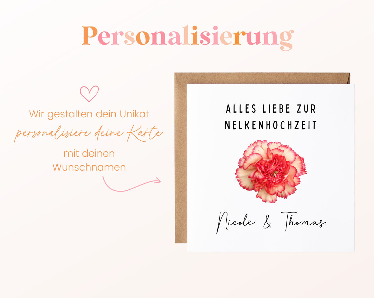 Nelkenhochzeit Karte - Nelkenblüte - personalisiert