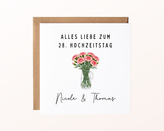 Nelkenhochzeit Karte - Nelkenstrauß - personalisiert