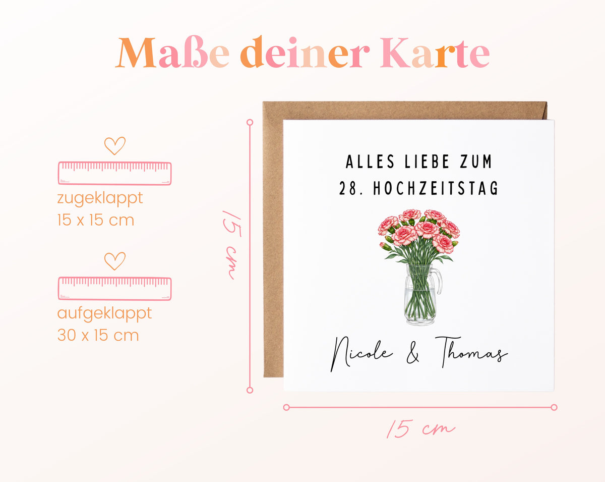Nelkenhochzeit Karte - Nelkenstrauß - personalisiert