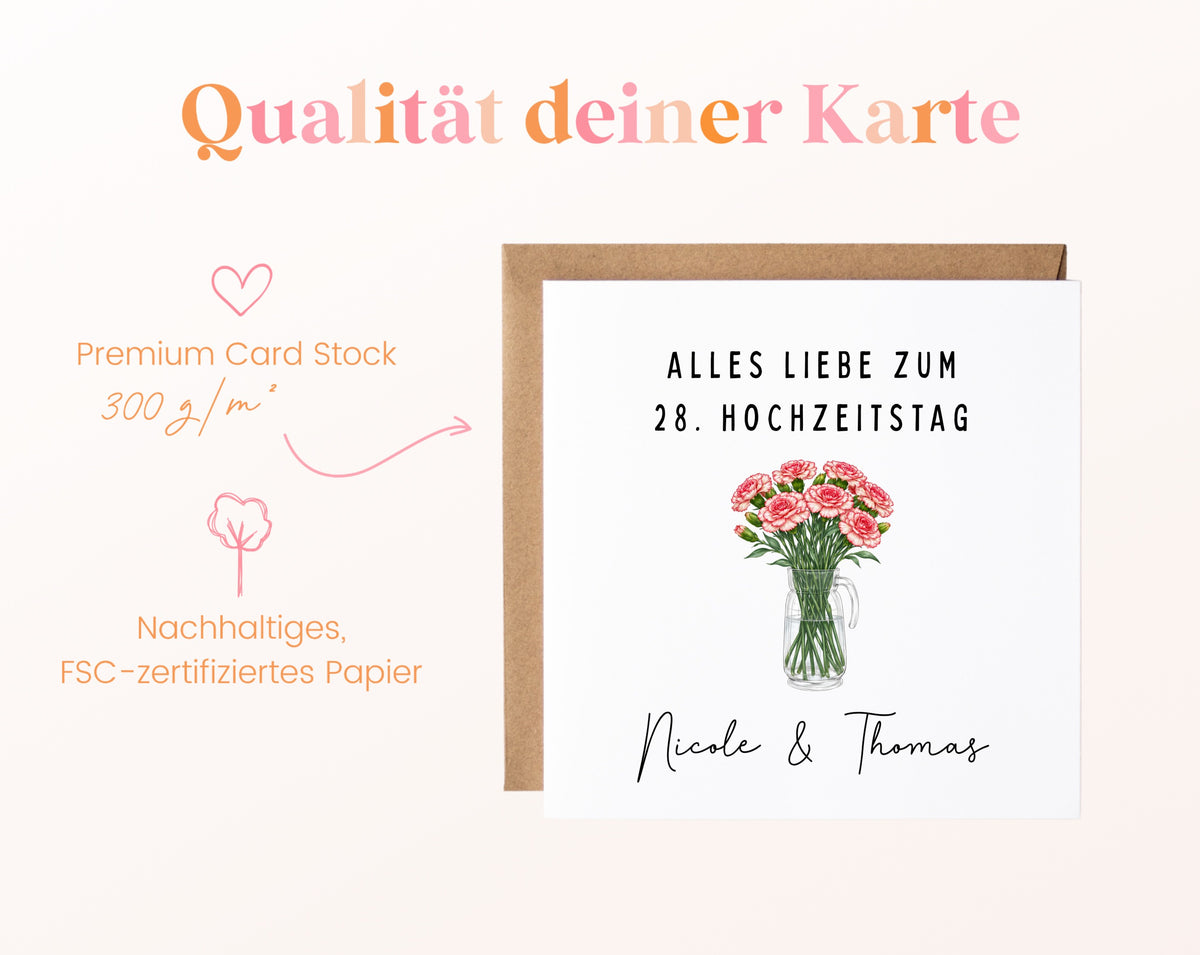 Nelkenhochzeit Karte - Nelkenstrauß - personalisiert