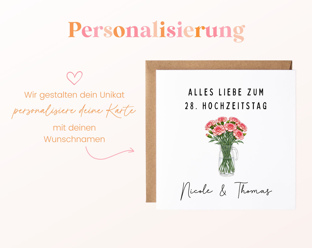 Nelkenhochzeit Karte - Nelkenstrauß - personalisiert