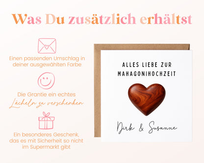 Mahagonihochzeit Karte - Holzherz - personalisiert