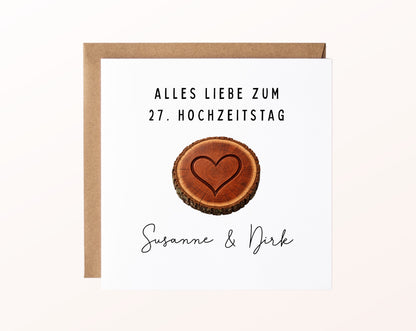 Mahagonihochzeit Karte - Baumscheibe - personalisiert