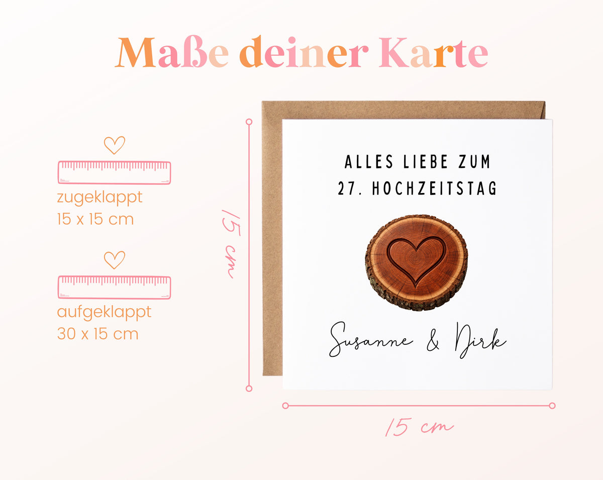 Mahagonihochzeit Karte - Baumscheibe - personalisiert
