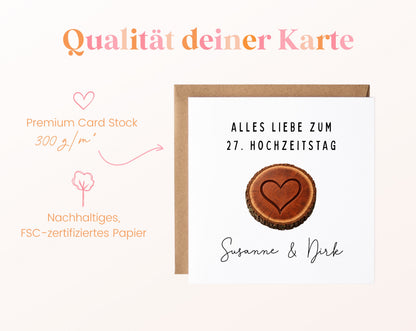 Mahagonihochzeit Karte - Baumscheibe - personalisiert