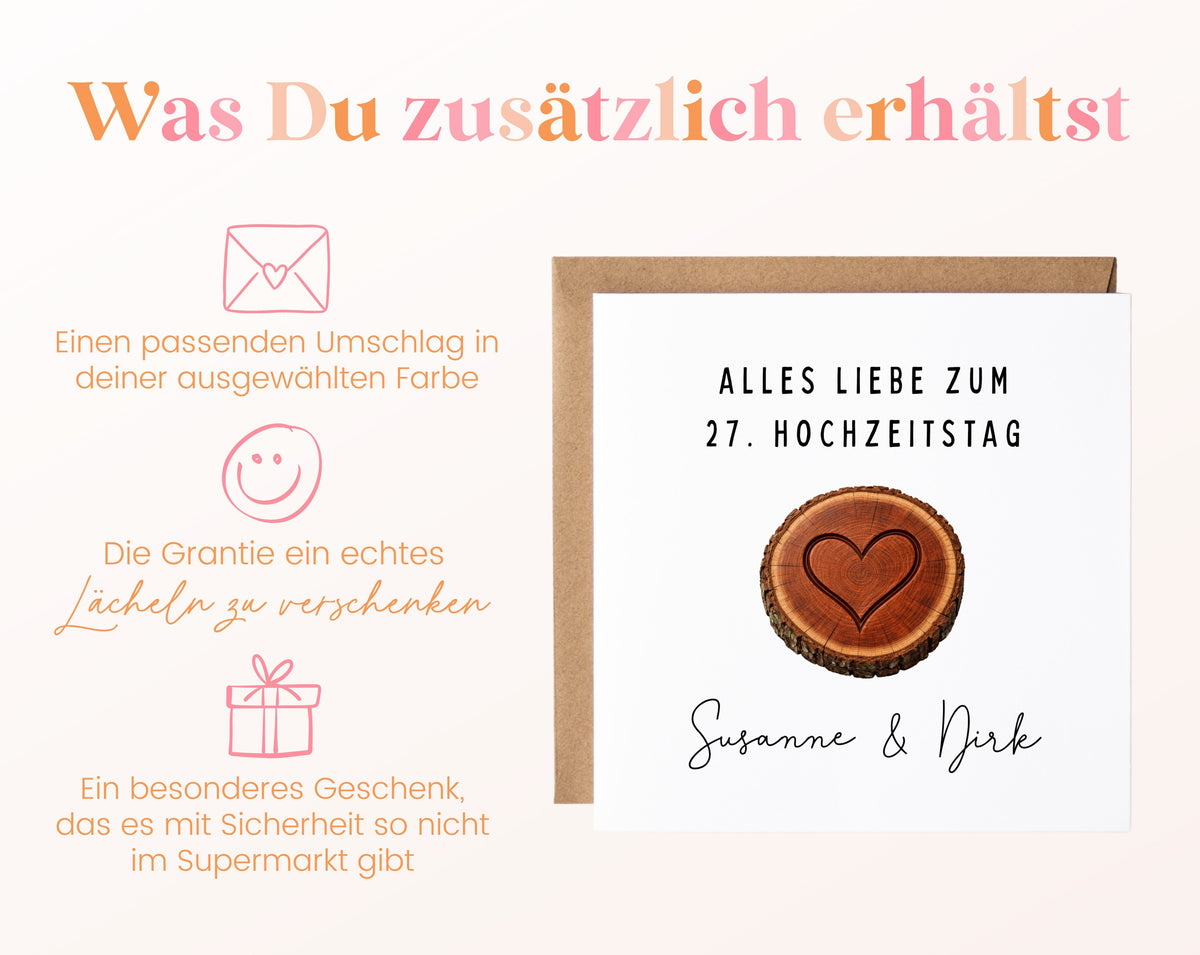 Mahagonihochzeit Karte - Baumscheibe - personalisiert