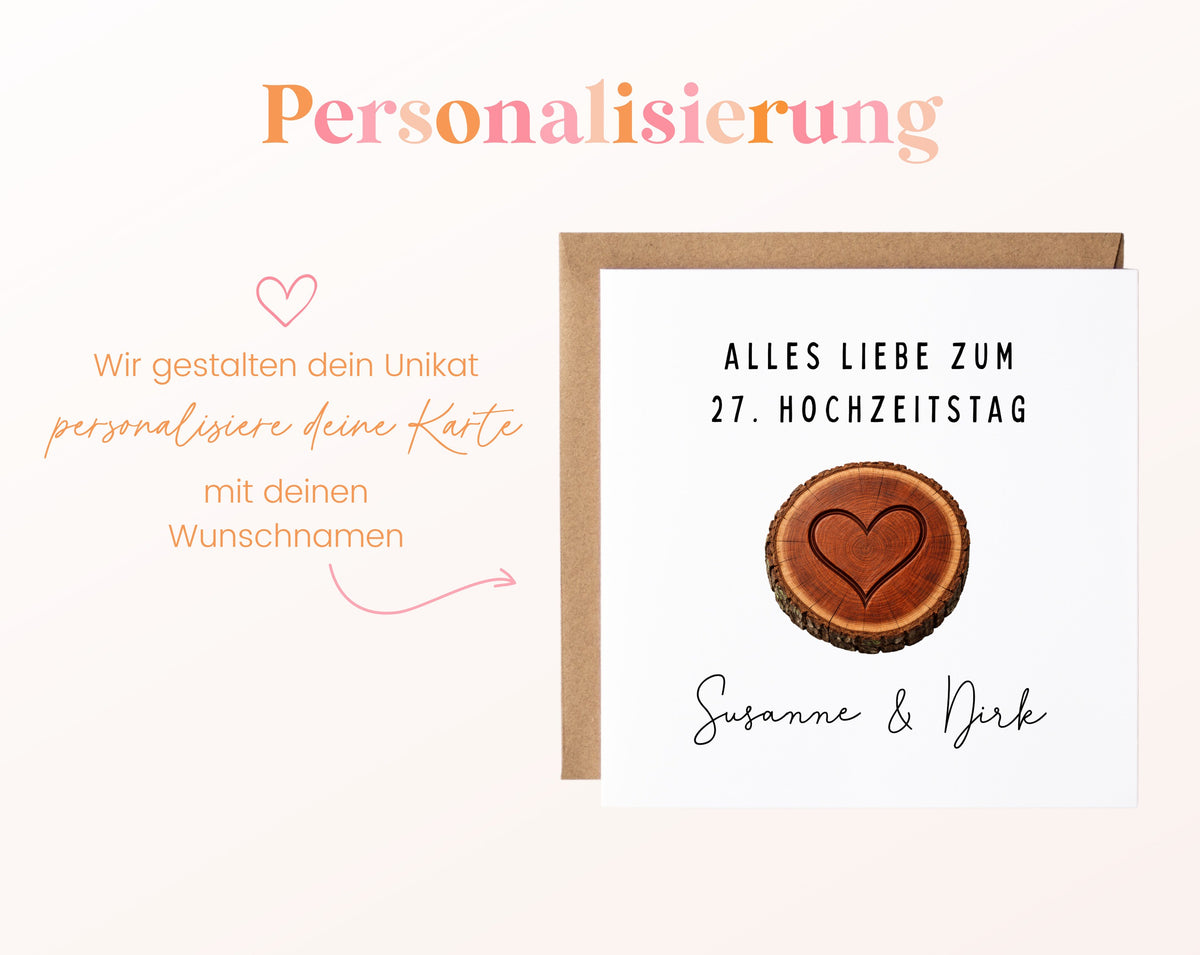 Mahagonihochzeit Karte - Baumscheibe - personalisiert